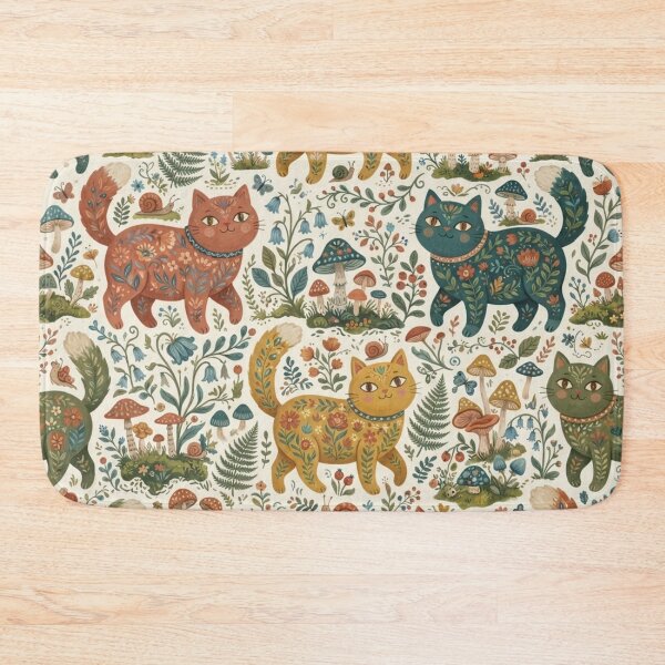 Item preview, Cute Woodland Cats Seamless Pattern designed and sold by Iampoji.