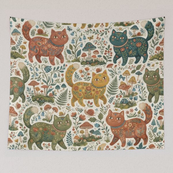 Item preview, Cute Woodland Cats Seamless Pattern designed and sold by Iampoji.