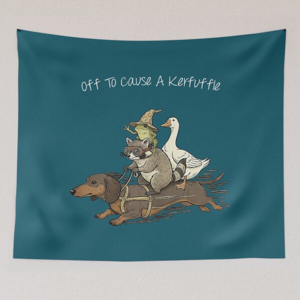 Item preview, Off to Cause A Kerfuffle Frog Raccoon Goose Riding Dachshund designed and sold by FrankIsabel.