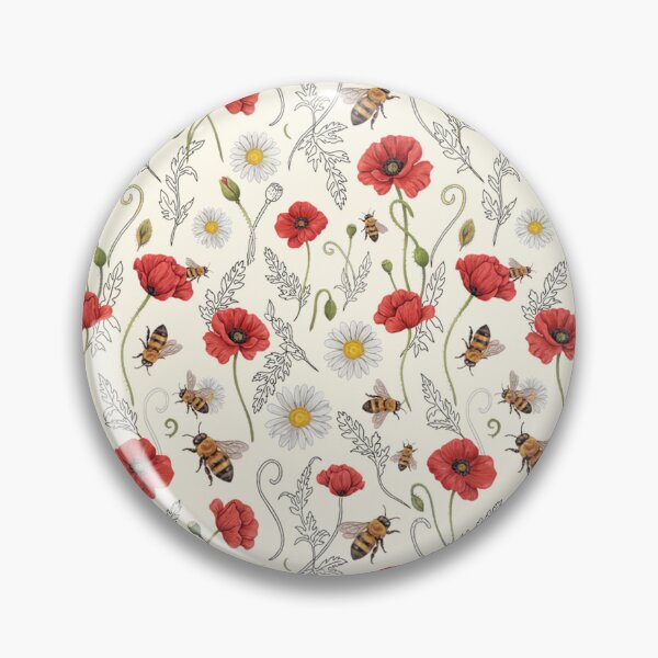 Item preview, Red Poppies and Bees Botanical Pattern designed and sold by NuvoraNest.