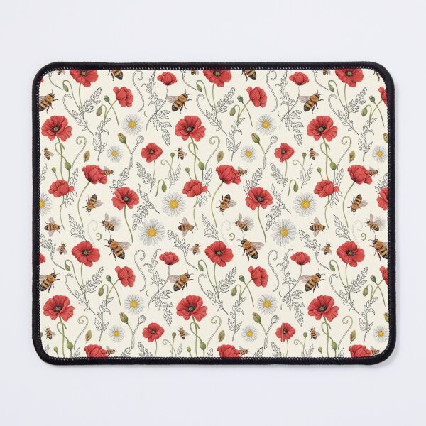 Item preview, Red Poppies and Bees Botanical Pattern designed and sold by NuvoraNest.