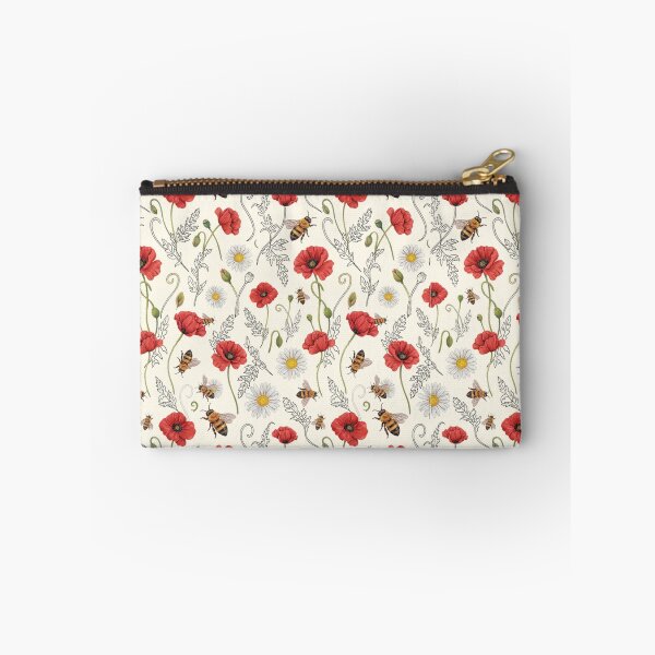Item preview, Red Poppies and Bees Botanical Pattern designed and sold by NuvoraNest.