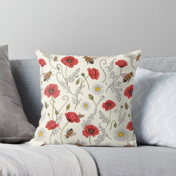 Item preview, Red Poppies and Bees Botanical Pattern designed and sold by NuvoraNest.