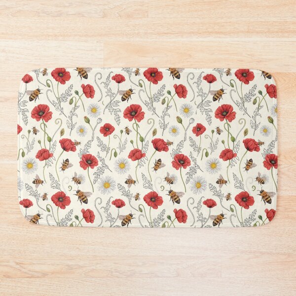 Item preview, Red Poppies and Bees Botanical Pattern designed and sold by NuvoraNest.