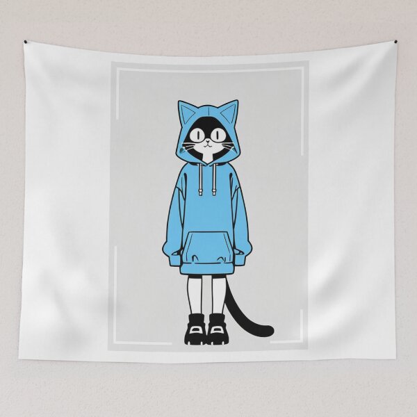 Item preview, Cat - Cyan Hoodie Black Face White Muzzle designed and sold by World-Pets.
