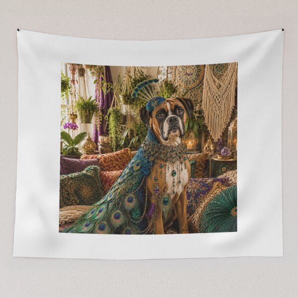 Item preview, Regal Peacock Boxer Dog - Boho Jeweled Costume Portrait designed and sold by Extremeallie.