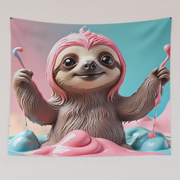Item preview, Cute Sloth Playing with Pastel Pink Slime designed and sold by CuteSlothWorld.
