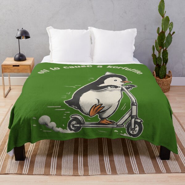 Item preview, Off to Cause A Kerfuffle Funny Penguin Riding Scooter Meme designed and sold by KathieFaugh.