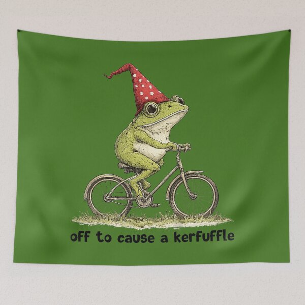 Item preview, Off to Cause A Kerfuffle Funny Meme Frog designed and sold by KathieFaugh.