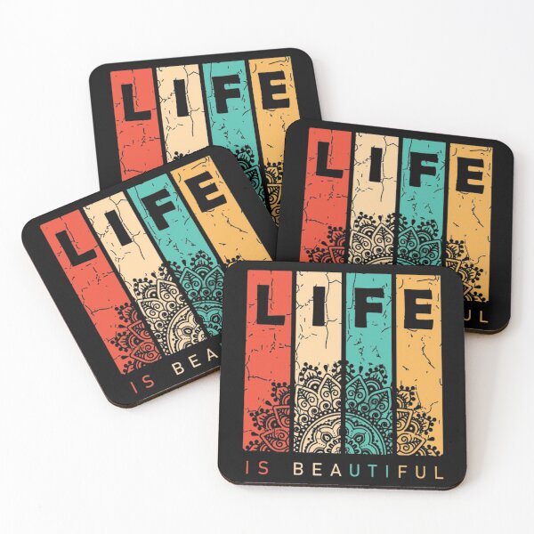 Item preview, Life Is Beautiful Colorful Typography T-Shirt | Positive Quote Retro Pattern Design designed and sold by RajDeals.