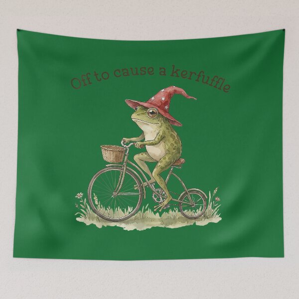 Item preview, Off to Cause A Kerfuffle Funny Weird Frog Riding Bicycle designed and sold by KristineLi.