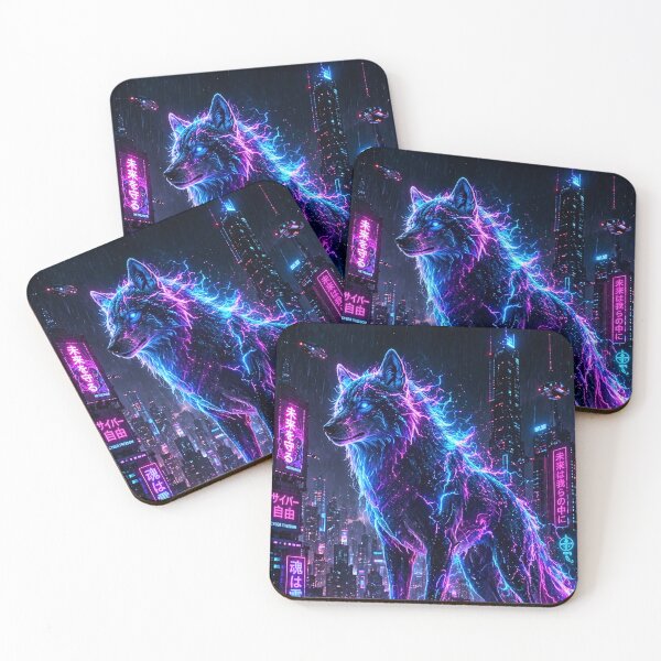 Item preview, Neon Wolf – Cyberpunk Guardian designed and sold by Gold&pixels.