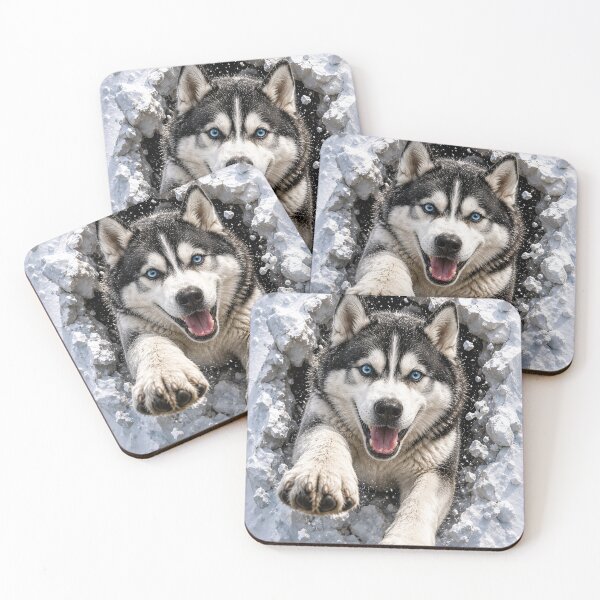 Item preview, Siberian Husky Bursting Through Snow Wall | 3D Winter Dog Illusion | Realistic Husky Gift designed and sold by Golden Era Studio.