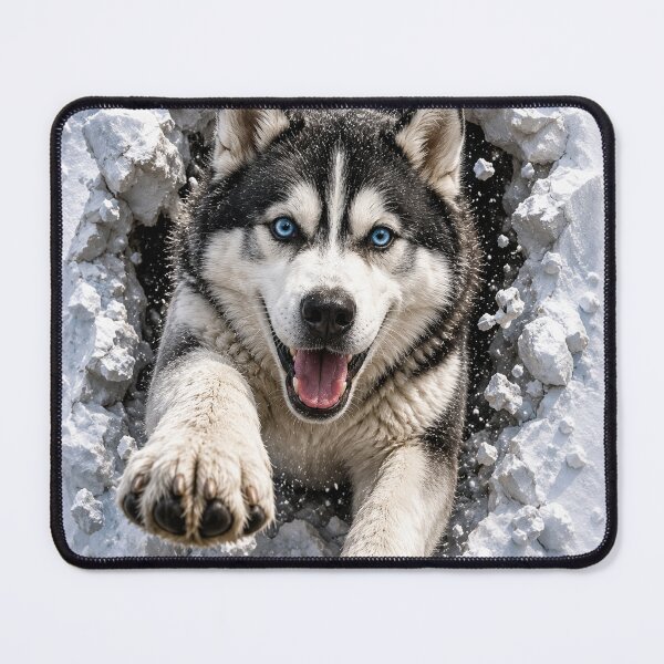 Item preview, Siberian Husky Bursting Through Snow Wall | 3D Winter Dog Illusion | Realistic Husky Gift designed and sold by Golden Era Studio.