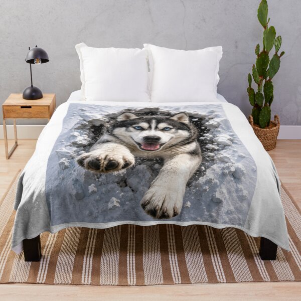 Item preview, Siberian Husky Bursting Through Snow Wall | 3D Winter Dog Illusion | Realistic Husky Gift designed and sold by Golden Era Studio.