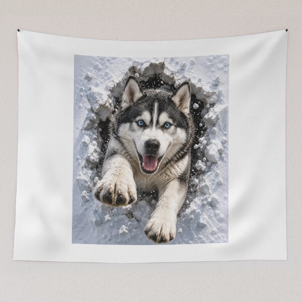 Item preview, Siberian Husky Bursting Through Snow Wall | 3D Winter Dog Illusion | Realistic Husky Gift designed and sold by Golden Era Studio.