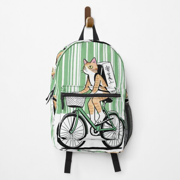 Item preview, Cat - Ramen Delivery Green Bike Striped BG designed and sold by World-Pets.