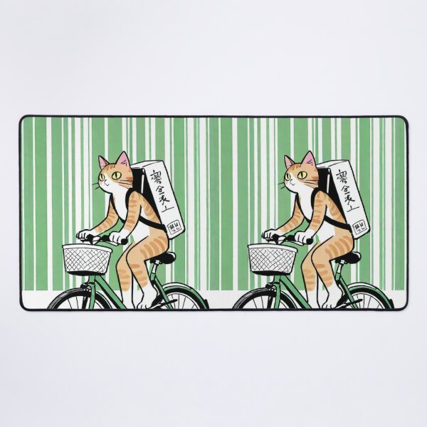 Item preview, Cat - Ramen Delivery Green Bike Striped BG designed and sold by World-Pets.