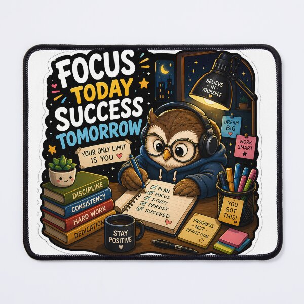 Item preview, Study Owl Sticker | Focus Today Success Tomorrow | Cute Productivity Owl | Student Motivation Laptop Sticker designed and sold by GenZStickerHub1.