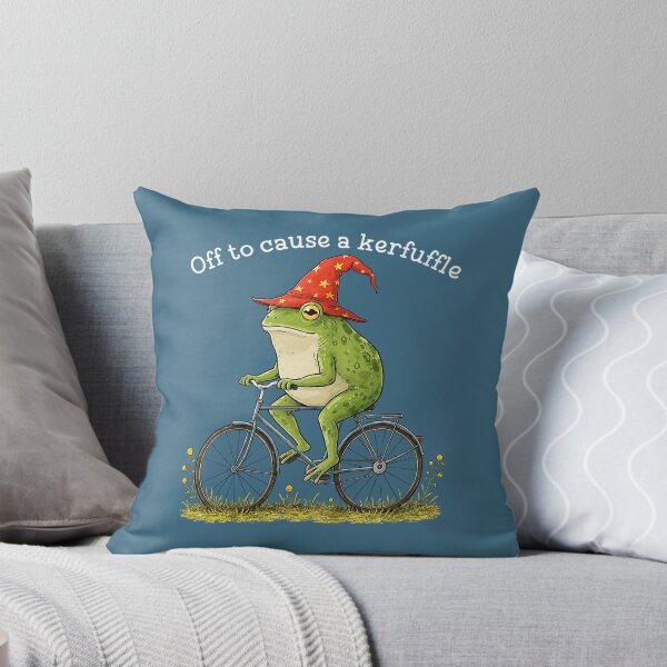 Item preview, Off to Cause A Krefuffle Funny Meme Frog Riding A Bicycle designed and sold by ArleneRowe.