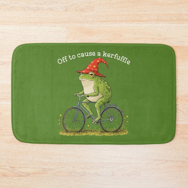 Item preview, Off to Cause A Krefuffle Funny Meme Frog Riding A Bicycle designed and sold by ArleneRowe.