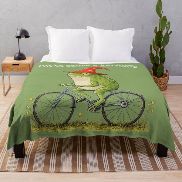 Item preview, Off to Cause A Krefuffle Funny Meme Frog Riding A Bicycle designed and sold by ArleneRowe.