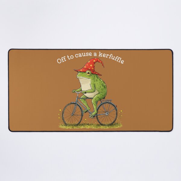 Item preview, Off to Cause A Krefuffle Funny Meme Frog Riding A Bicycle designed and sold by ArleneRowe.