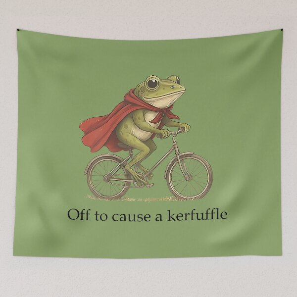 Item preview, Sarcasm Frog Riding Bicycle Humor Off To Cause A Kerfuffle designed and sold by ArleneRowe.