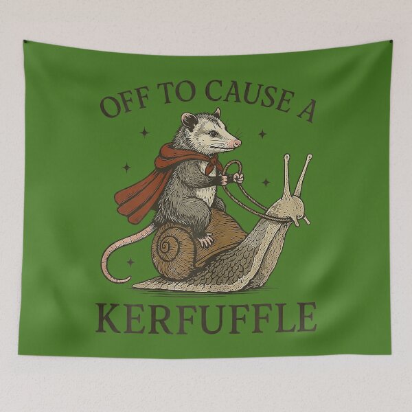Item preview, Whimsical Opossum Off to Cause A Kerfuffle Possum Funny Meme designed and sold by KathieFaugh.