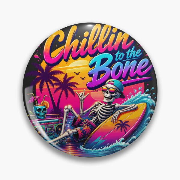 Item preview, Funny Surfing Skeleton Retro Sunset - Chillin' To The Bone designed and sold by legendaryskins.
