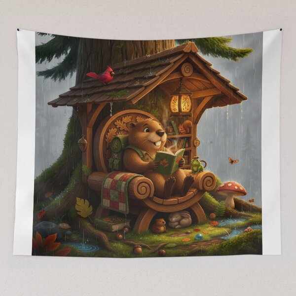 Item preview, Happy Beaver Adventures – Rainy Day Reading designed and sold by Clothes With Smiling Animals Walt Gral.