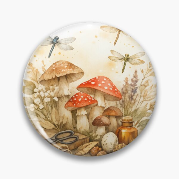 Item preview, Rustic Watercolor Mushrooms & Dragonflies – Minimal Botanical Glow Art designed and sold by EdgeSphere.