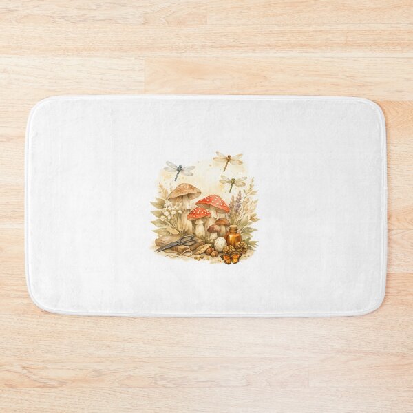 Item preview, Rustic Watercolor Mushrooms & Dragonflies – Minimal Botanical Glow Art designed and sold by EdgeSphere.
