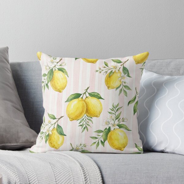 Item preview, Watercolor Lemon Pink Stripe Pattern | Romantic Cottagecore Citrus Floral Seamless Design designed and sold by Shivi-designs.