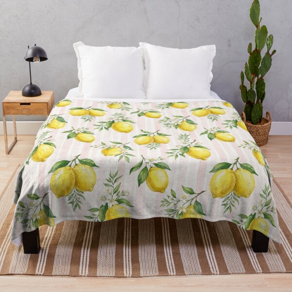 Item preview, Watercolor Lemon Pink Stripe Pattern | Romantic Cottagecore Citrus Floral Seamless Design designed and sold by Shivi-designs.