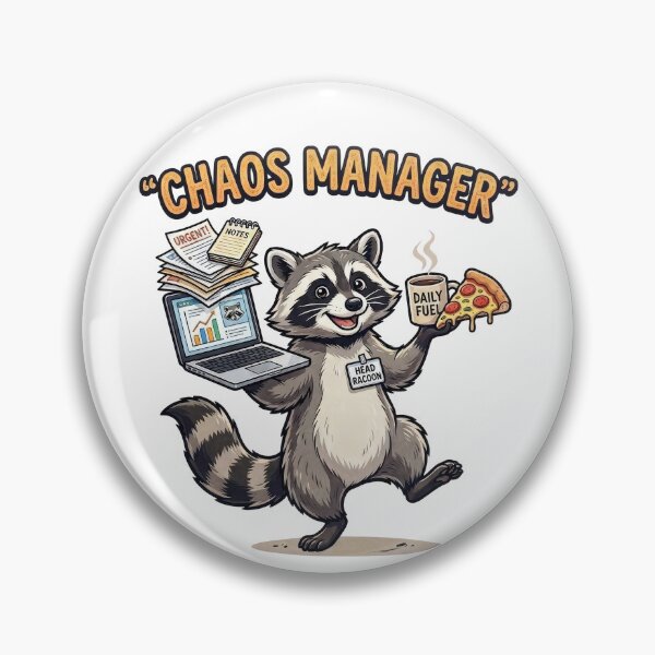 Artikelvorschau, Chaos Manager – Lustiger Waschbär-Bürohumor – Arbeits-Meme-Design entworfen und verkauft von PlumArtDesign.