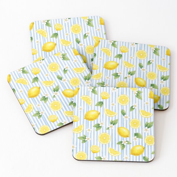 Item preview, Watercolor Lemon Stripe Pattern | Amalfi Coast Citrus Seamless Blue Coastal Summer Print designed and sold by Shivi-designs.