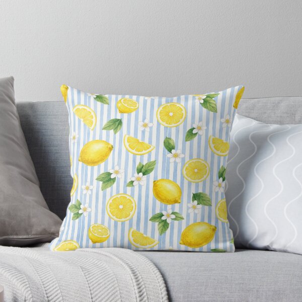 Item preview, Watercolor Lemon Stripe Pattern | Amalfi Coast Citrus Seamless Blue Coastal Summer Print designed and sold by Shivi-designs.