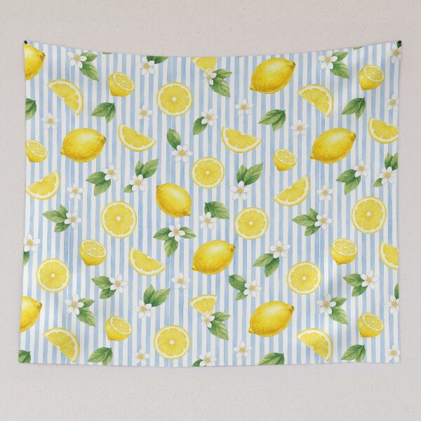 Item preview, Watercolor Lemon Stripe Pattern | Amalfi Coast Citrus Seamless Blue Coastal Summer Print designed and sold by Shivi-designs.