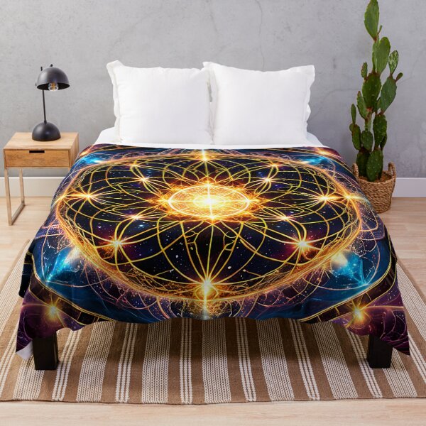 Item preview, Golden Sacred Geometry Mandala Neon Cosmic Core designed and sold by CuteSlothWorld.