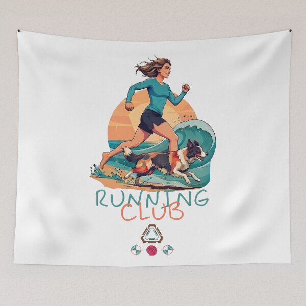 Item preview, Run Club: Sunset Beach Jog with Border Collie designed and sold by Whimsy Trail Co.