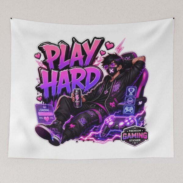 Item preview, PLAY HARD Gaming Sticker – Neon Gamer Streetwear Graphic Design designed and sold by Stylestickers55.