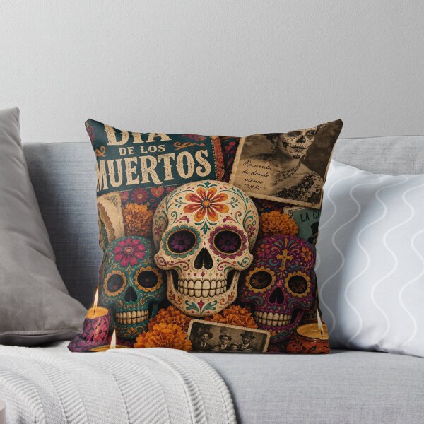 Item preview, Vibrant Día de los Muertos Sugar Skull Collage | Marigolds & Candlelight Folk Art designed and sold by Jandedan.