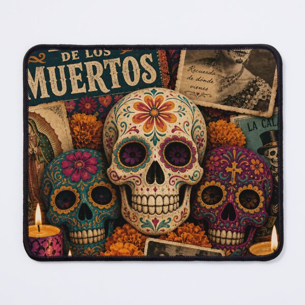 Item preview, Vibrant Día de los Muertos Sugar Skull Collage | Marigolds & Candlelight Folk Art designed and sold by Jandedan.