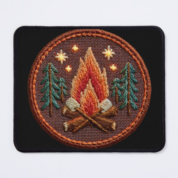 Item preview, Embroidered badge showing fire and trees with axes in a detailed design designed and sold by CreativeLarysa.