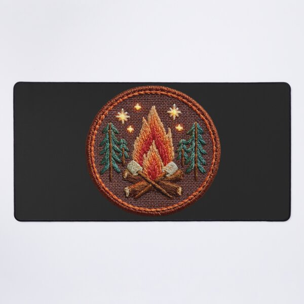 Item preview, Embroidered badge showing fire and trees with axes in a detailed design designed and sold by CreativeLarysa.