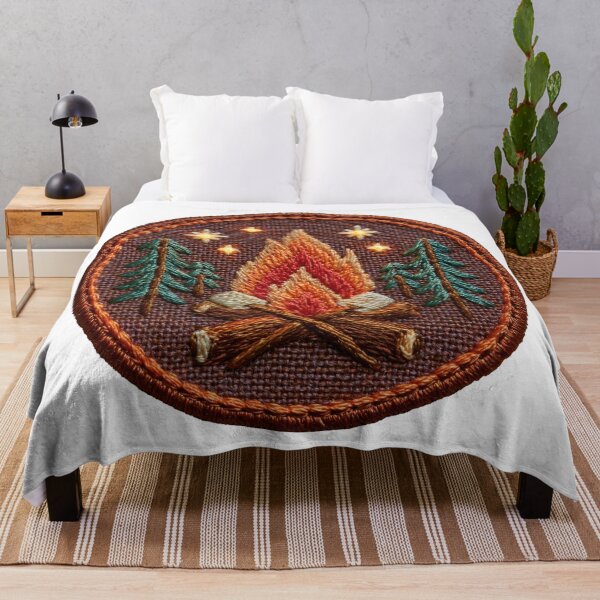 Item preview, Embroidered badge showing fire and trees with axes in a detailed design designed and sold by CreativeLarysa.