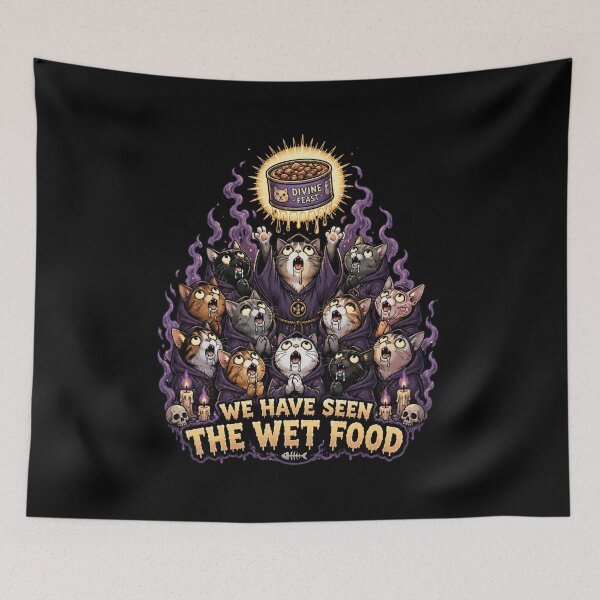Item preview, We Have Seen the Wet Food | Creepy Cat Cult Horror Design designed and sold by Sonic Nova Studios.