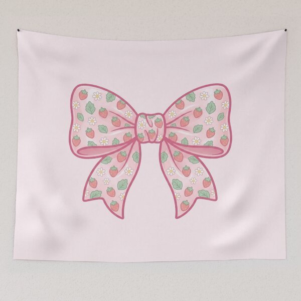 Item preview, Cute Pink Strawberry Daisy Coquette Bow Sticker – Girly Cottagecore Hair Bow Design designed and sold by ethnicdigital.