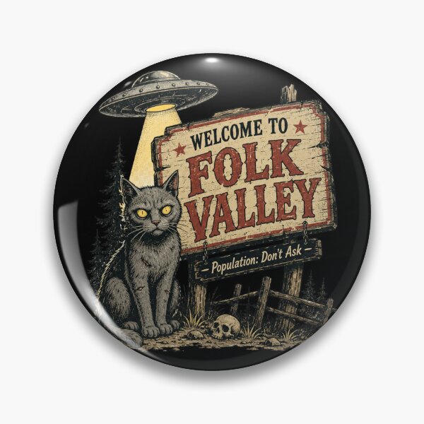 Item preview, Welcome to Folk Valley | Creepy Cat UFO Horror Design designed and sold by Sonic Nova Studios.